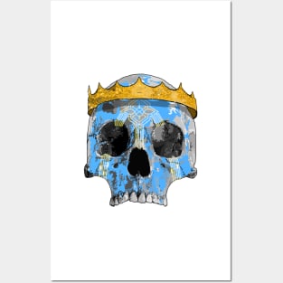 Sky blue skull with crown and warpaint Posters and Art